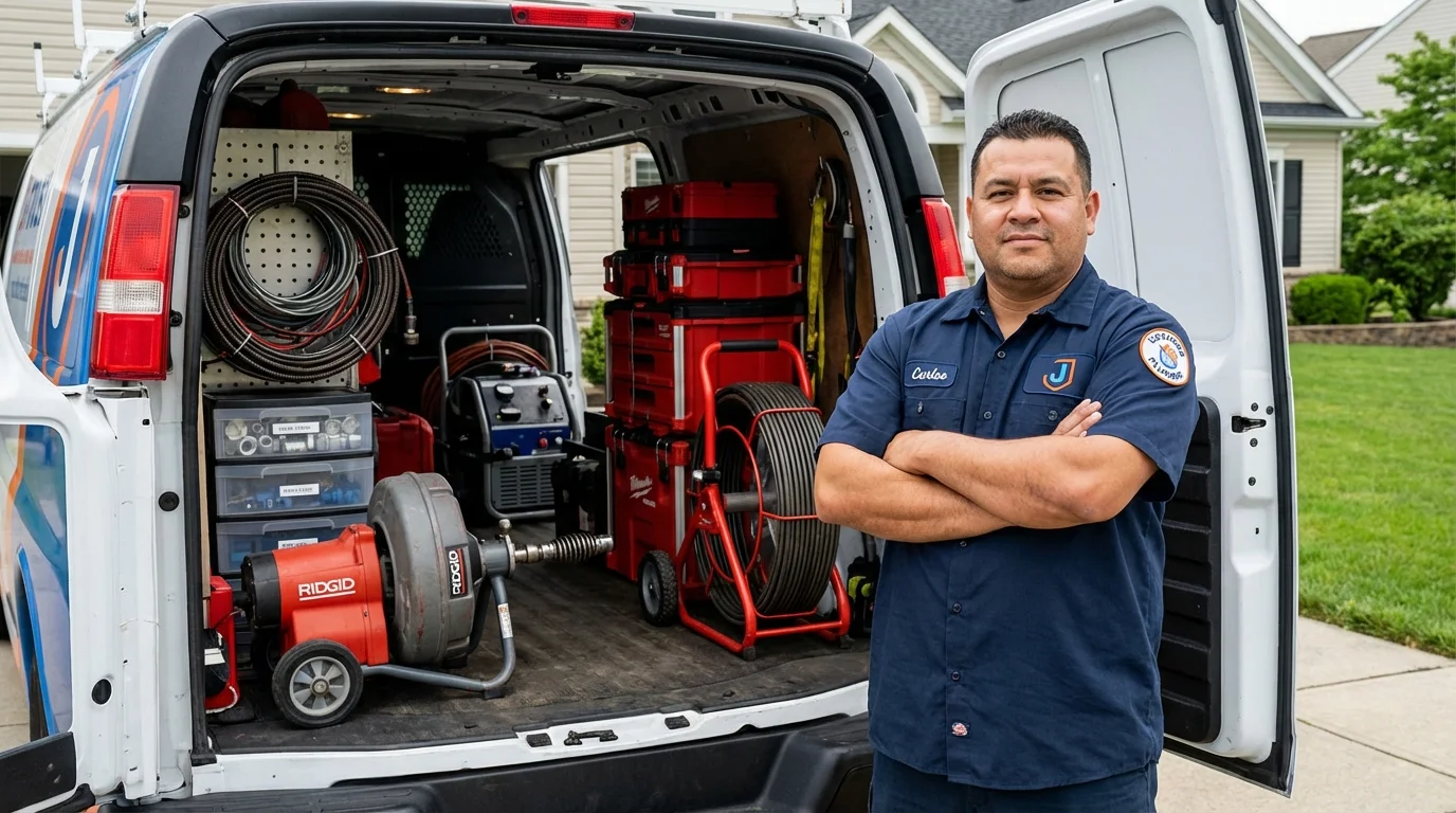 Professional drain cleaning equipment and Johns Plumbing LLC plumber in La Harpe