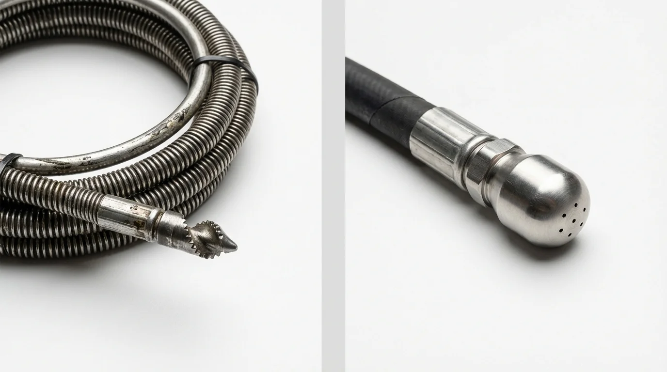 Drain snake cable and hydro jetting nozzle used for drain cleaning in La Harpe, IL