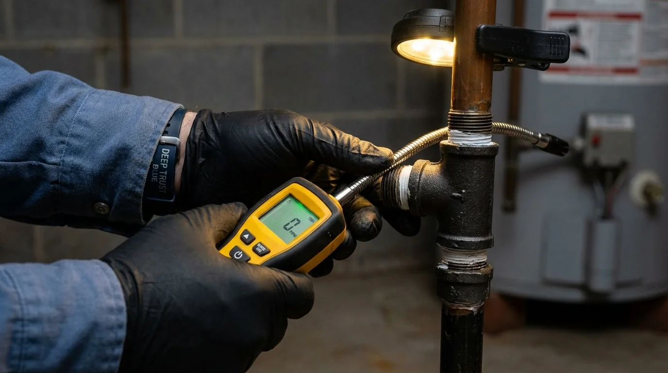 Gas leak detection with electronic sniffer by Johns Plumbing LLC in La Harpe
